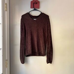 Croft & Barrow Chocolate Brown Fuzzy V-Neck Sweater M